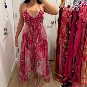 Vintage Jessica Taylor Y2k Pink Leopard Print Halter Dress